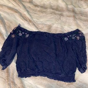 Denim Off Shoulder Crop Top